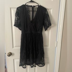 Black V-Neck Open Back Dress